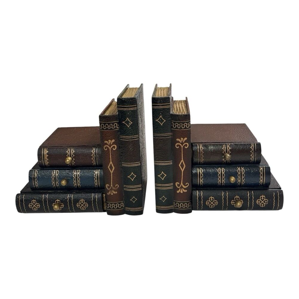 VTG Home Interior Faux Wooden Book Ends Hidden Compartments Set